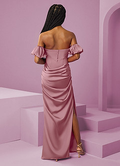 Barbie ♥ Azazie Bridesmaid Dresses Vintage Mauve Sheath Off the Shoulder Stretch Satin Convertible Dress image9