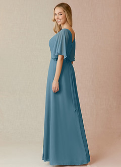 Azazie Cierra Brautjungfernkleider A-Linie V-Hals Chiffon Kleid Bermudablau image5
