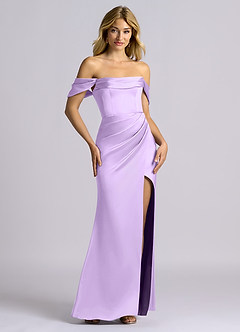 Azazie Auden Bridesmaid Dresses Lilac Sheath Off the Shoulder Stretch Satin Convertible Dress image7