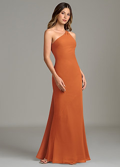 Azazie Juniper Jurken voor bruidsmeisjes Jurk van Chiffon met Zeemeermin One-shoulder Kaneel image5