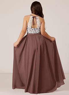 Azazie Fahari Junior Espresso A-Line Lace Chiffon Dress image1