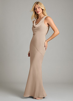 Azazie Rylina Bridesmaid Dresses Taupe Mermaid Pleated Chiffon Dress image4