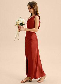 Azazie Madelyn Junior Osłona Zza ramienia Satyna elastyczna Długość podłogi Młodsza druhna Sukienka image3