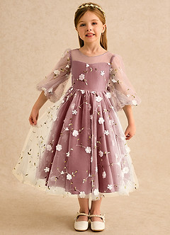 Azazie Elowen vestidos de niña de las flores Vestido Terracota de Encaje de Línea A con Escote corazón image1