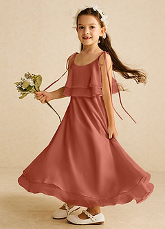 Azazie Temi Flower Girl Dresses Clay A-Line Spaghetti Strap Chiffon Dress image2