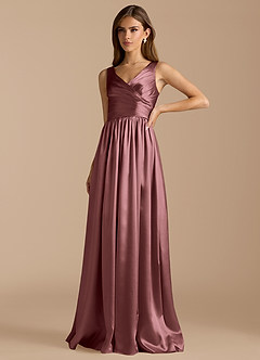 Azazie Keyla Bridesmaid Dresses Vintage Mauve A-Line Pleated Metallic Satin Dress image5