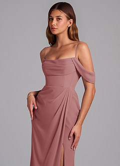 Azazie Johana Jurken voor bruidsmeisjes Converteerbaar Jurk van Chiffon met Zeemeermin Off the Shoulder Woestijnroos image5