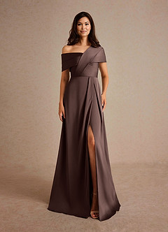 Azazie Milton Mère de la mariée Robes Robe Trapèze en Satin extensible Plissée Ganache image14