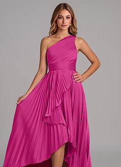 Azazie Lyrica Bridesmaid Dresses Fuchsia A-Line One Shoulder Stretch Satin Dress image4