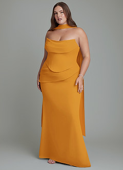 Azazie Sorrel Brautjungfernkleider Meerjungfrau-Linie Korsett Chiffon Kleid Butterscotch image9