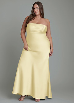Azazie Saylor Bridesmaid Dresses Lemon Sorbet Mermaid Strapless Stretch Satin Dress image11