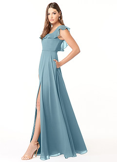 Azazie Jinny Bridesmaid Dresses Moody Blue A-Line Square Neckline Ruched Chiffon Dress image3