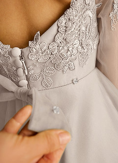 Azazie Precious Flower Girl Dresses Frost A-Line Lace Tulle Dress image6