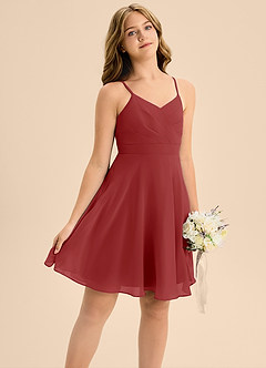 Azazie Avelina Junior Rust A-Line Pleated Chiffon Dress image5