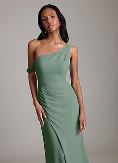 Azazie Madelyn Bridesmaid Dresses Eucalyptus Mermaid One Shoulder Chiffon Convertible Dress image4