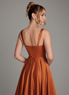 Azazie Azaria Bridesmaid Dresses Cinnamon A-Line Corset Stretch Satin Dress image2