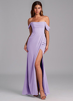 Azazie Johana Bridesmaid Dresses Lilac Mermaid Off the Shoulder Chiffon Convertible Dress image3