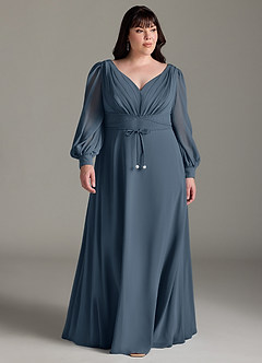 Azazie Sage Final Sale Neptune A-Line Long Sleeve Chiffon Dress image6
