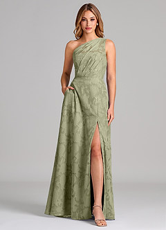 Azazie Phaedra Bridesmaid Dresses Pistachio A-Line One Shoulder Floral Burnout Dress image1