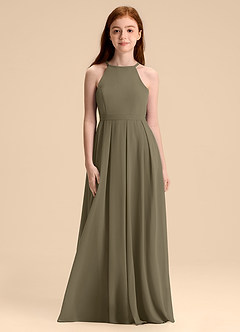 Azazie Arianthe Junior Jurk van Chiffon met A-Lijn Geplooid Wilgengroen image4