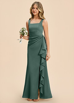 Azazie Adrienne Junior Sea Moss Sheath Pleated Stretch Satin Dress image1