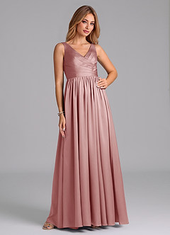 Azazie Keyla Bridesmaid Dresses Dusty Rose A-Line Pleated Stretch Satin Dress image5