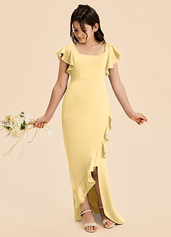 Azazie Demi Junior Butter Mermaid Bow Stretch Satin Dress image3