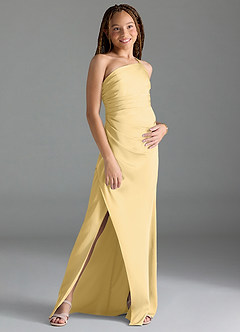 Azazie Eren Junior Butter Sheath Pleated Stretch Satin Dress image3