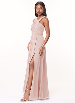 Azazie Brandie Bridesmaid Dresses Blushing Pink A-Line Pleated Stretch Chiffon Dress image3