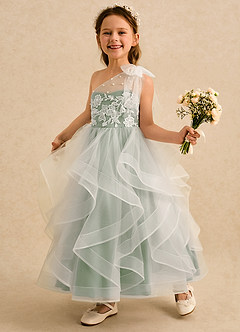 Azazie Zoey Robe Demoiselle D'honneur Fillette Robe Princesse en Tulle Dentelle Vert Sauge image3