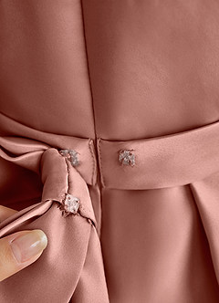 Azazie Princess Flower Girl Dresses Cedar Rose A-Line Pleated Matte Satin Dress image7
