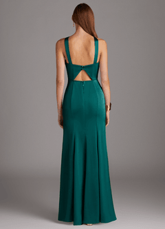 Azazie Elana Bridesmaid Dresses Peacock Sheath Side Slit Stretch Satin Dress image4