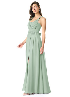 Azazie Olani Brautjungfernkleider Wandelbar A-Linie Schulterfrei Chiffon Kleid Agave image4