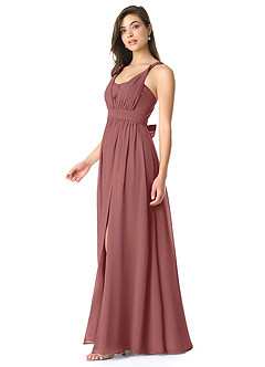 Azazie Olani At-home Try On Dresses Dusty Blue A-Line Off the Shoulder Chiffon Convertible Dress image4