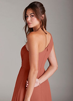 Azazie Brooke Jurken voor bruidsmeisjes Jurk van Chiffon met A-Lijn One-Shoulder Klei image2