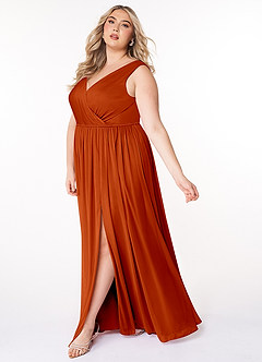 Azazie Tanicia Bridesmaid Dresses Paprika A-Line V-Neck Pleated Mesh Dress image7
