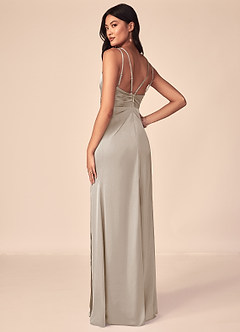 Azazie Aqua Bridesmaid Dresses Frost A-Line V-Neck Pleated Stretch Satin Dress image5