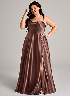 Azazie Elle Brautjungfernkleider A-Linie mit Taschen Metallischer Satin Kleid Espresso image10