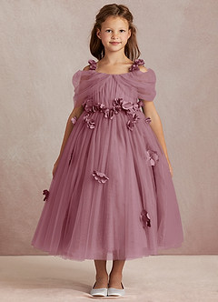 Azazie Shaylee Flower Girl Dresses Vintage Mauve A-Line Off the Shoulder Tulle Dress image3