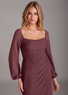Azazie Charissa Bridesmaid Dresses Sangria Sheath Long Sleeve Chiffon Dress image7
