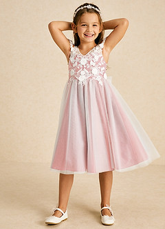 Azazie Sunnie Flower Girl Dresses Coral A-Line Lace Tulle Dress image4