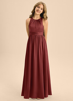 Azazie Jaylah Junior Terracotta A-Line Pleated Stretch Satin Dress image5