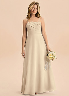 Azazie Rory Junior Champagne A-Line Pleated Chiffon Dress image1