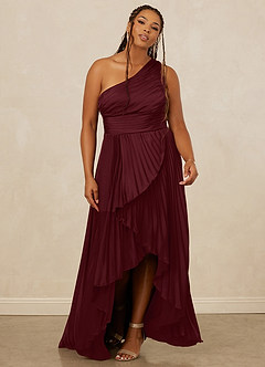 Christian Siriano Bridal for Azazie 1008 Bridesmaid Dresses Cabernet A-Line One Shoulder Stretch Satin Dress image9