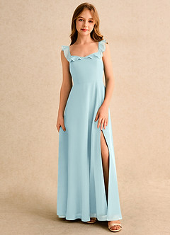 Azazie Chip Girls Formal Flower Girl Dresses Sea Glass A-Line Sleeveless Chiffon Dress image1