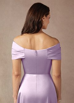 Azazie Amelia Moeder van de bruid jurken A-Lijn Jurk van Stretch Satijn Off the Shoulder Frosted Lila image8