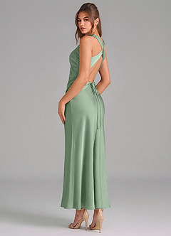 Azazie Evadne Vestidos de damas de honor Vestido de Matcha de Satén Elástico de Corte Recto con Plisado image2