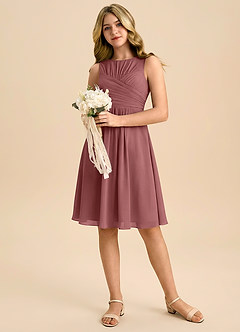 Azazie Skyla Junior Vestido de Amatista de Gasa de Corte en A con Plisado image5