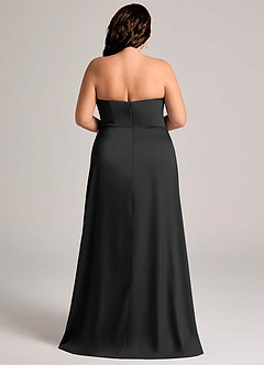 Azazie Wren Vestidos de damas de honor Vestido de Negro de Satén Elástico de Corte en A Convertible con Sin tirantes image2