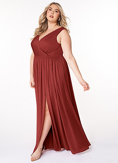 Azazie Tanicia Brautjungfernkleider A-Linie V-Hals Gefaltet Gittergewebe Kleid Rost image7